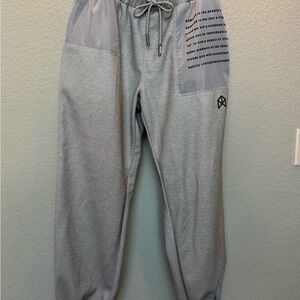 Gray Elastic Waist Sweatpants with Cuffed Ankles